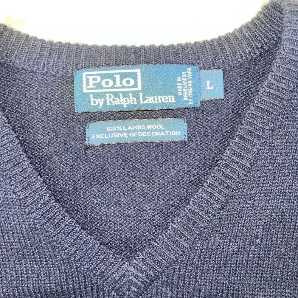 Polo Ralph Lauren 100% Lambs Wool Sweater Italian Yarn V Neck Long Sleeve L Read